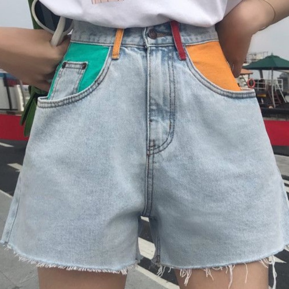 Paneled Wide-Leg Denim Shorts